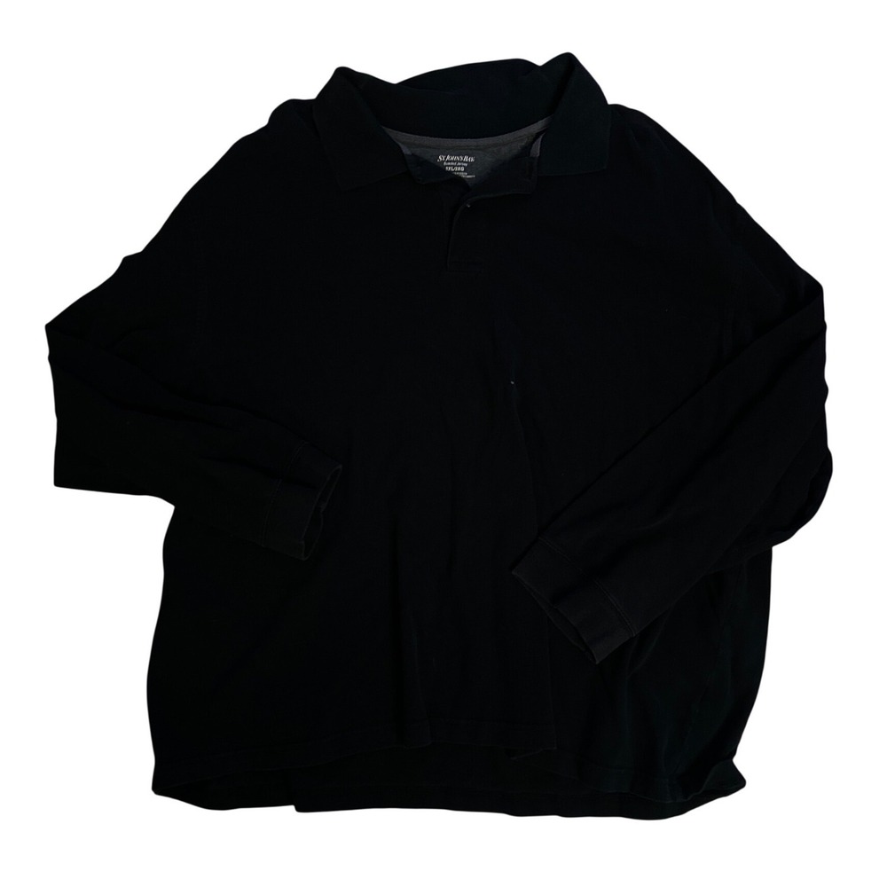 St Johns Bay Mens 3XL Black Sueded Jersey Long Sleeve Polo Shirt 100% Cotton